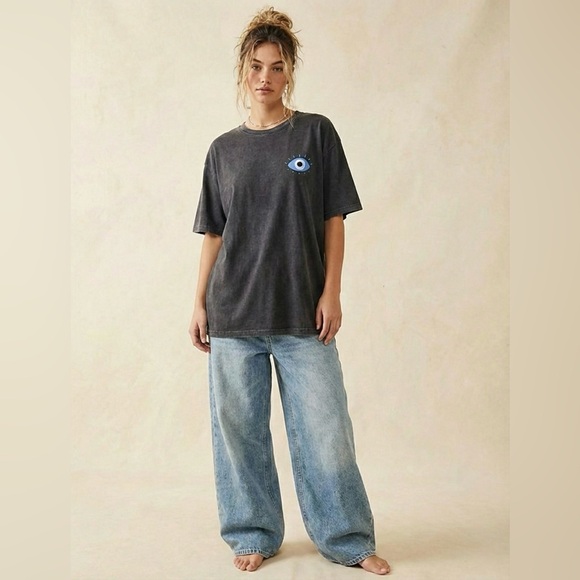 Evil Eye Oversized Graphic Tee in Mineral Washed Black - Picture 2 of 5